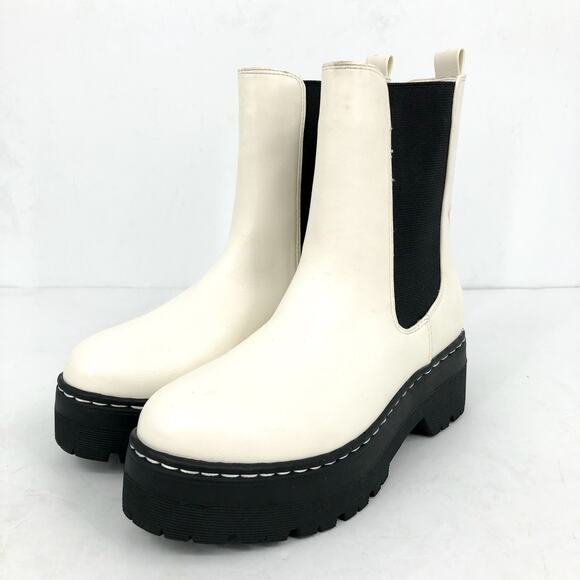 MIA Womens Cayden Chelsea Boot US 6 White Vegan Leather Platform Lug Sole NWOB - Picture 5 of 13